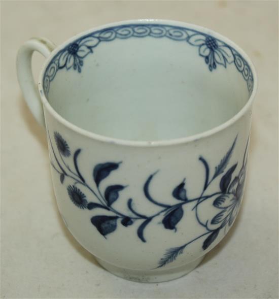 A rare Worcester Heron on a Floral Spray pattern coffee cup, c.1758, height 6.3cm